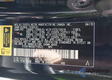 2013 Lexus Rx 350 from USA, damaged, VIN 2T2ZK1BA5DC119523